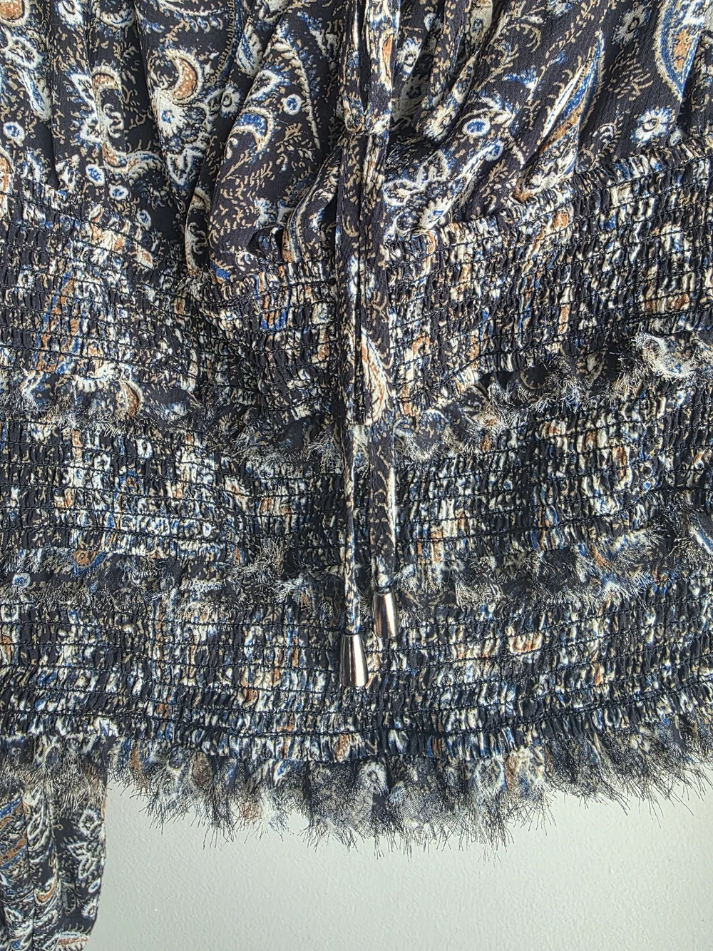 Free People Lolita Black Paisley Smocked Crop Blouse Top S Like New